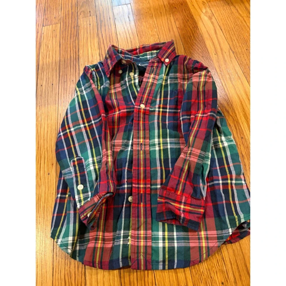Ralph Lauren Boys Multi Color Plaid Button Down Shirt Long Sleeve Cotton 3T